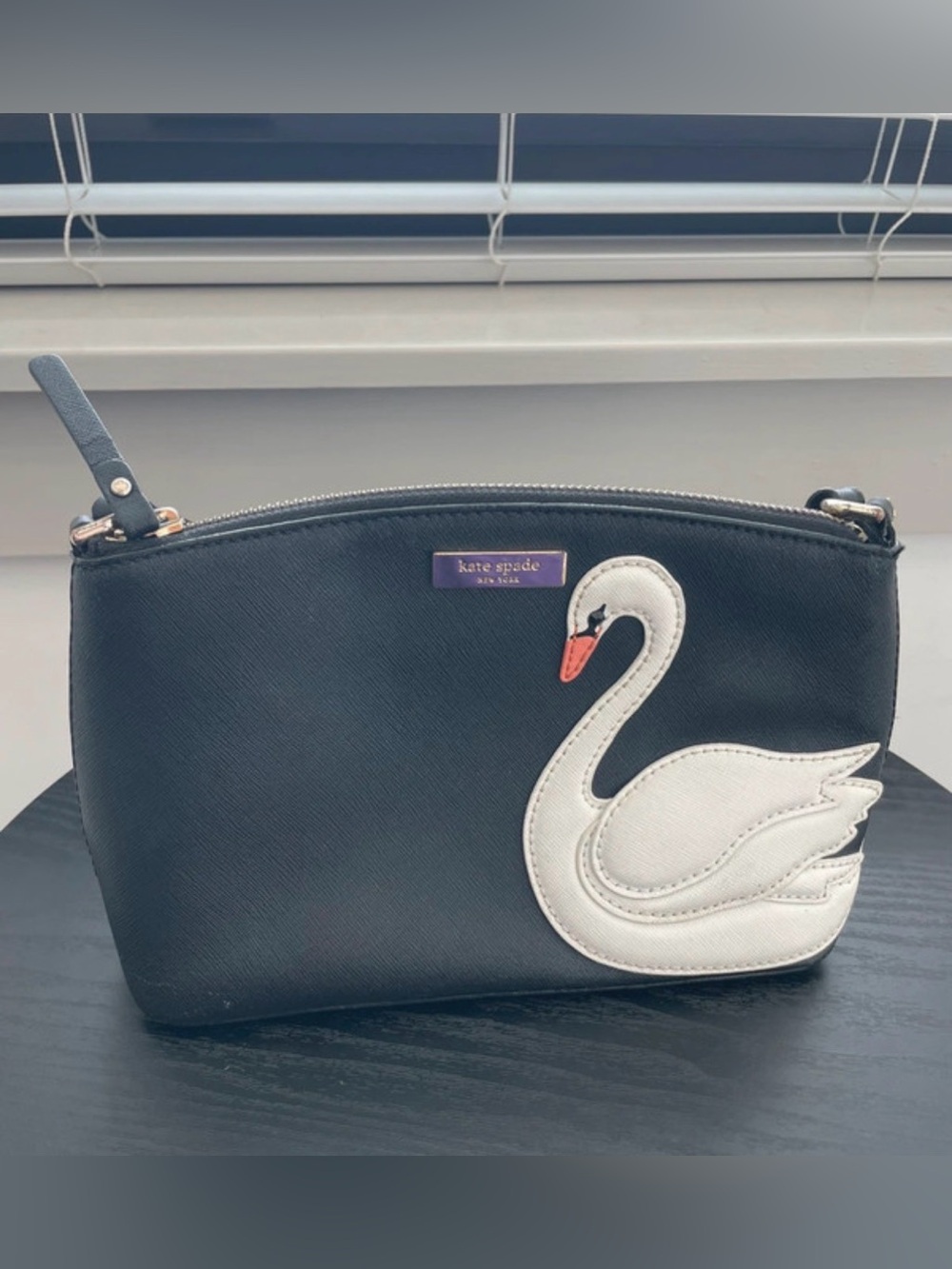 kate spade Black Crossbody with White Swan Appliqué